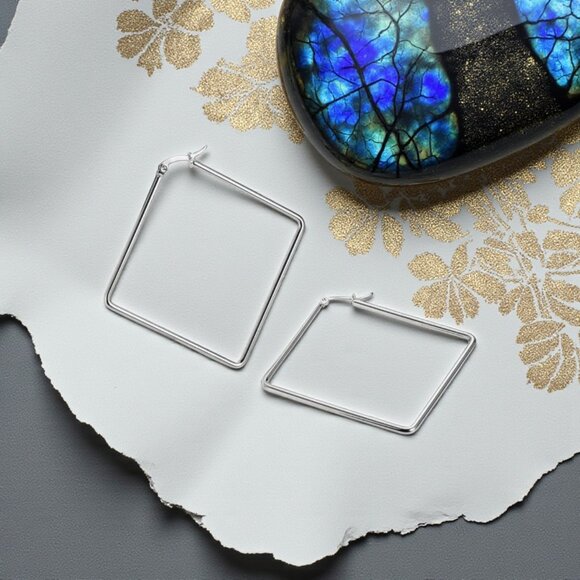 🆕Minimalist Geometric Square Hoop Earrings 18K Gold Plated Stainless Steel - Picture 7 of 12